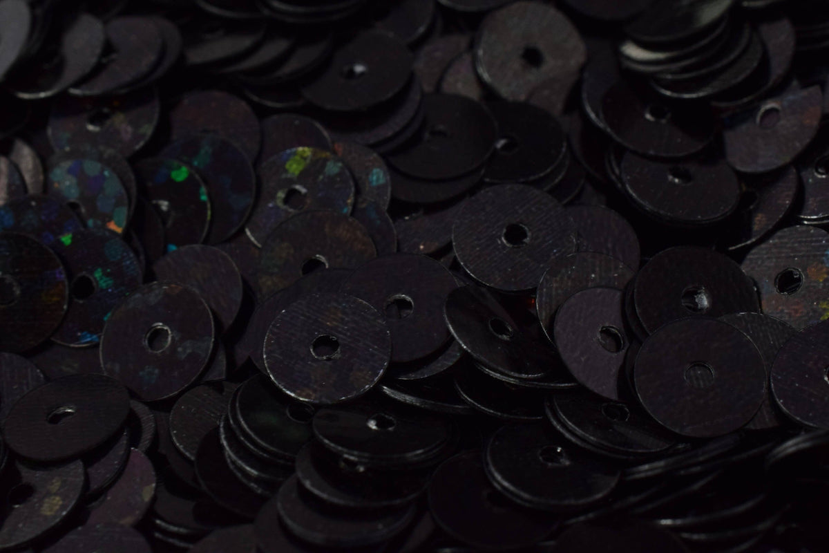 Sheen Round Sequins Black Iridescent, Loose Paillettes, Multi-Size (3mm-6mm, 2000pcs Pack, Center Hole, Lightweight)