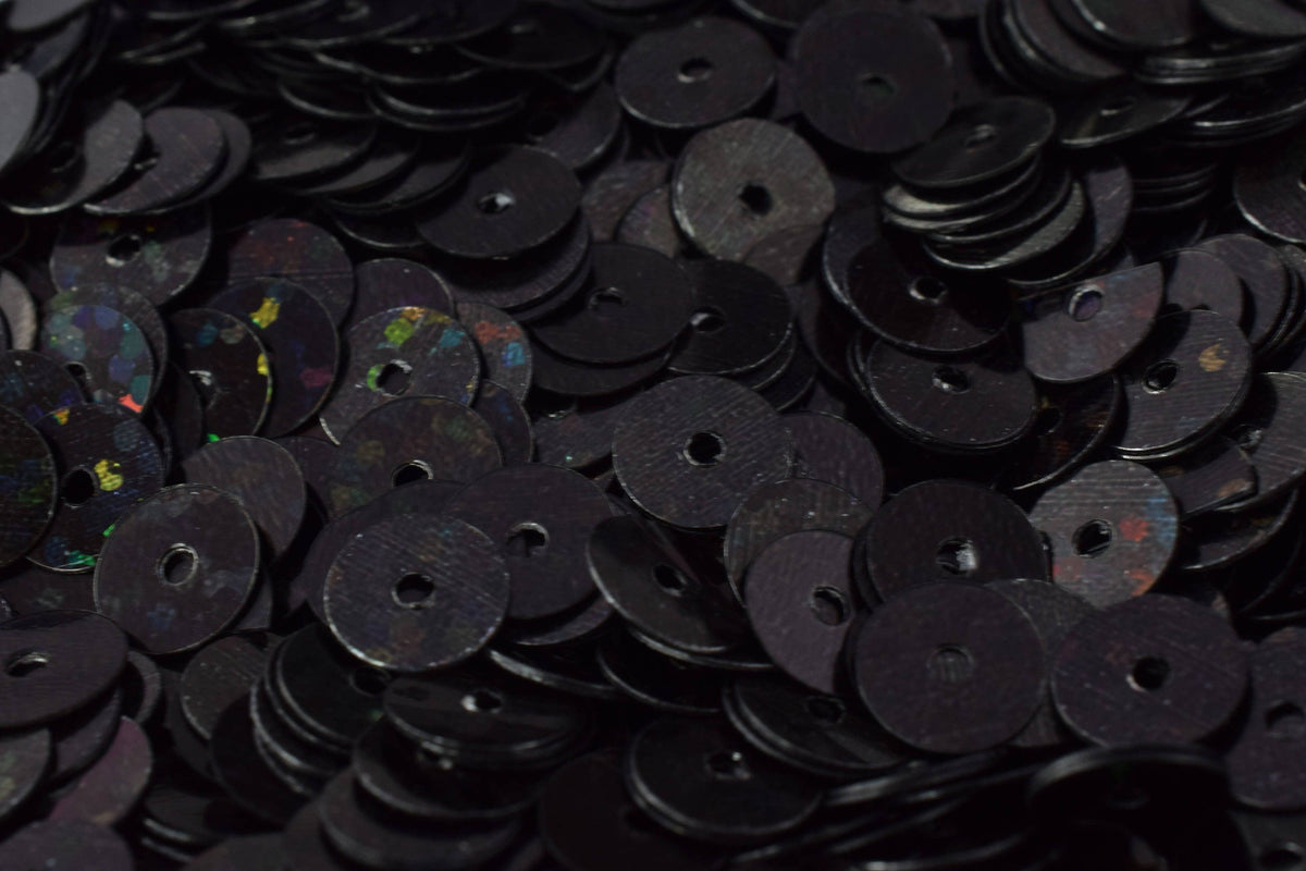 Sheen Round Sequins Black Iridescent, Loose Paillettes, Multi-Size (3mm-6mm, 2000pcs Pack, Center Hole, Lightweight)