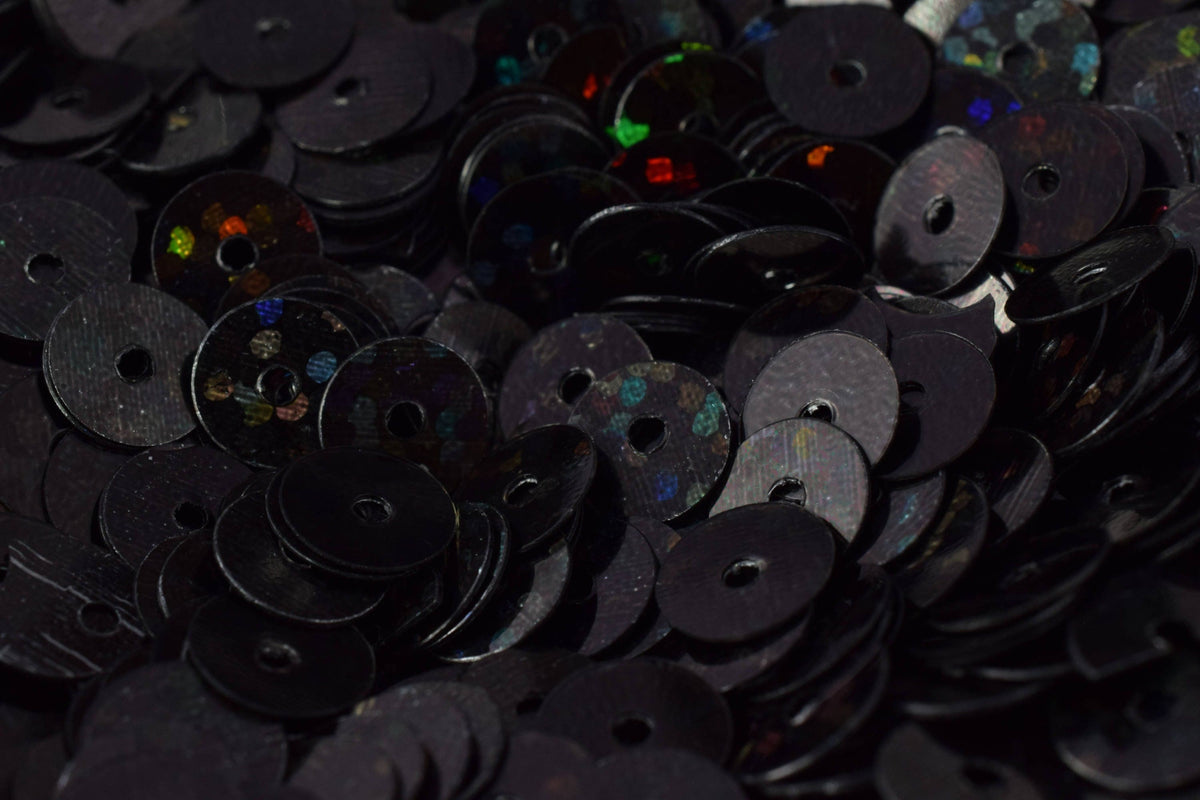 Sheen Round Sequins Black Iridescent, Loose Paillettes, Multi-Size (3mm-6mm, 2000pcs Pack, Center Hole, Lightweight)