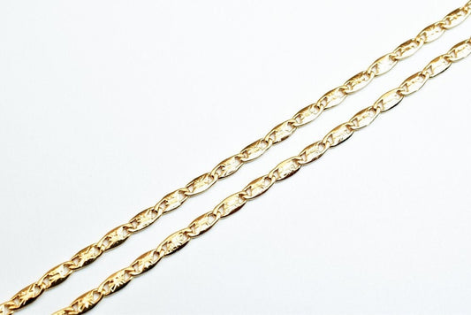 17 Inch Gold Filled Alternative Chain: Pinkish Gold Diamond Cut Mariner Rambo - Metal, Tarnish Resistant, Everyday Wear