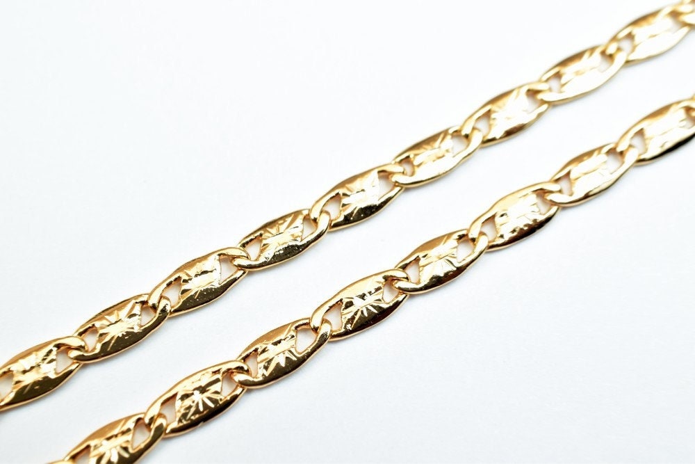17 Inch Gold Filled Alternative Chain: Pinkish Gold Diamond Cut Mariner Rambo - Metal, Tarnish Resistant, Everyday Wear