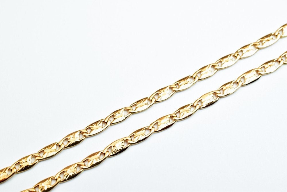 17 Inch Gold Filled Alternative Chain: Pinkish Gold Diamond Cut Mariner Rambo - Metal, Tarnish Resistant, Everyday Wear