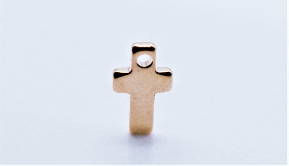 Dainty Cross Charm Pendant: 18K Gold Filled Look, Classic Faith Symbol - Cold Filled Metal, Micro Pave Beads, Size 14x5mm Bail