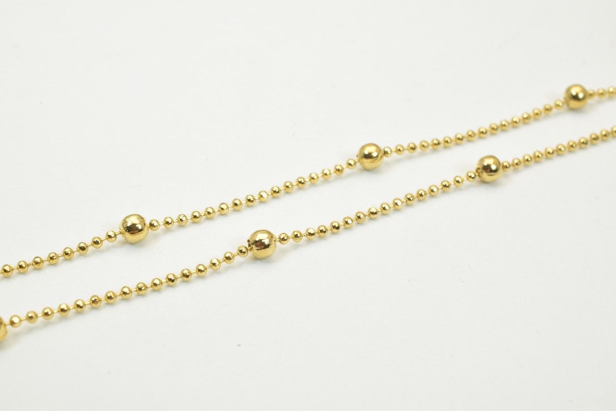 18K Gold Filled Chain Ball Beads: Classic Gold Style - 1.5mm Width, 3mm Beads, Tarnish Resistant Finish, for Jewelry