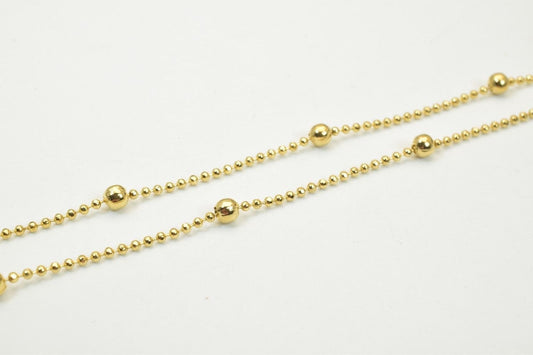 18K Gold Filled Chain Ball Beads: Classic Gold Style - 1.5mm Width, 3mm Beads, Tarnish Resistant Finish, for Jewelry