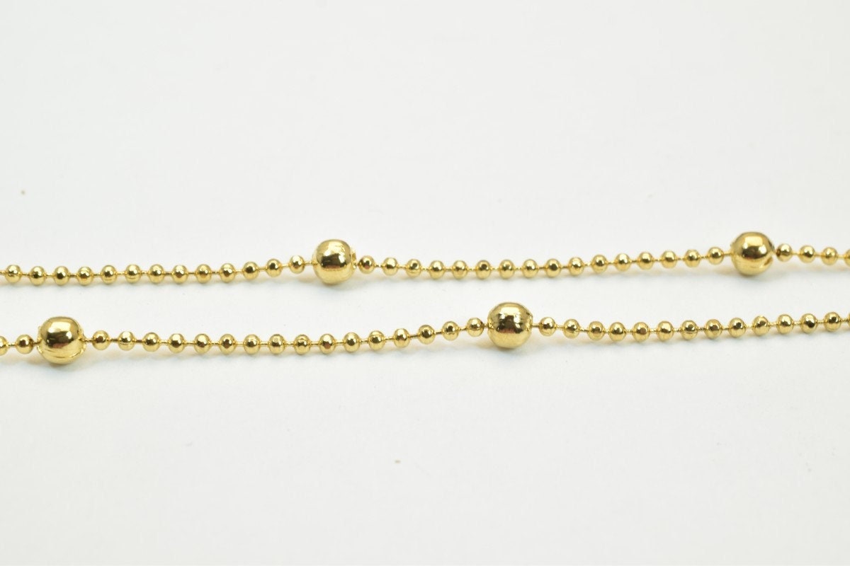 18K Gold Filled Chain Ball Beads: Classic Gold Style - 1.5mm Width, 3mm Beads, Tarnish Resistant Finish, for Jewelry