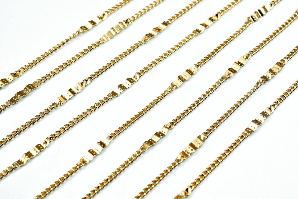 18K Gold Filled Alternative Bar Curb Chain: Durable Tarnish-Resistant 2mm Width - , Jewelry Craft Supply, 23.5 Inch Length