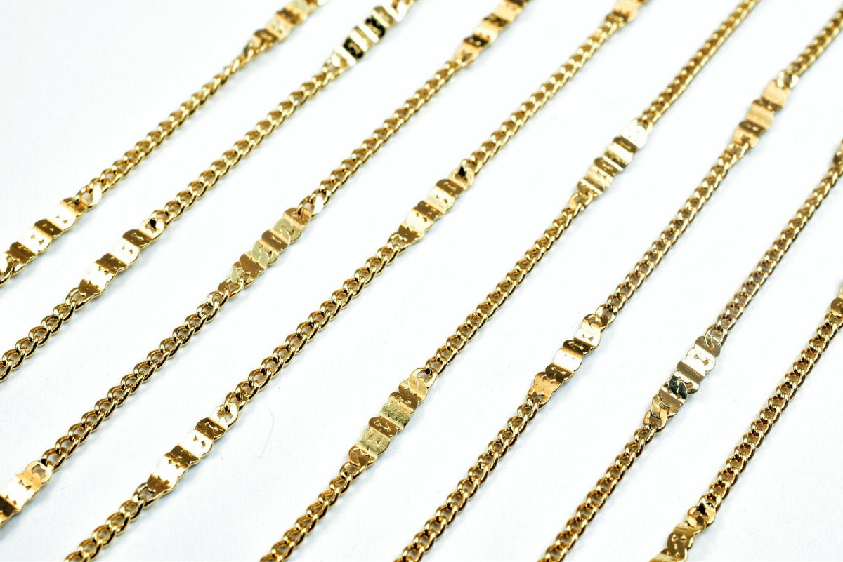 18K Gold Filled Alternative Bar Curb Chain: Durable Tarnish-Resistant 2mm Width - , Jewelry Craft Supply, 23.5 Inch Length