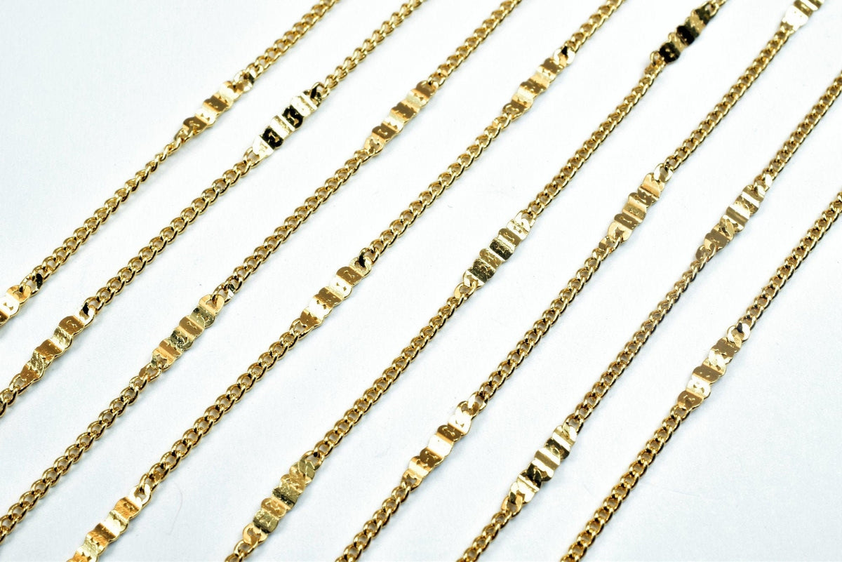 18K Gold Filled Alternative Bar Curb Chain: Durable Tarnish-Resistant 2mm Width - , Jewelry Craft Supply, 23.5 Inch Length