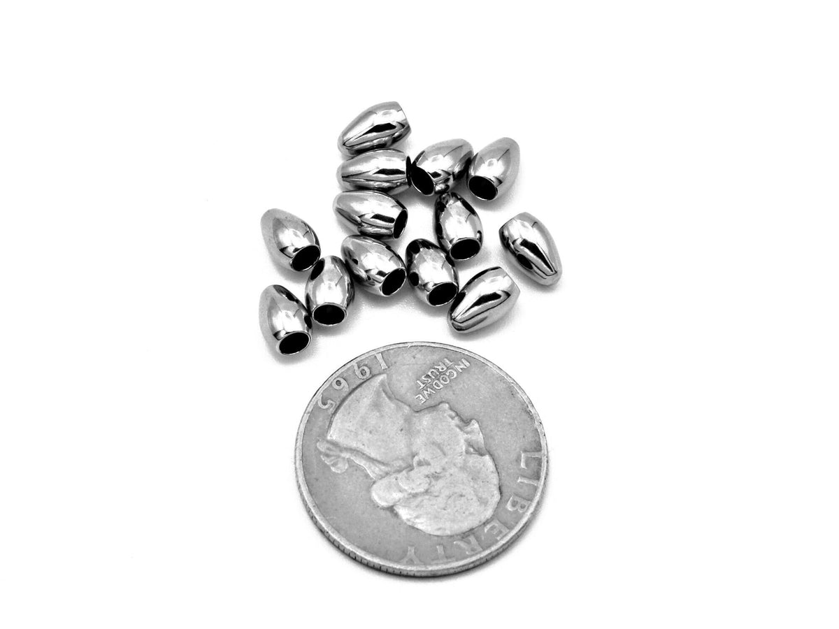 Stainless Steel Tear Drop Trim End: Smooth Oval Beads - Rust Resistant, Glue On Findings for Jewelry Making, Size 8x5mm