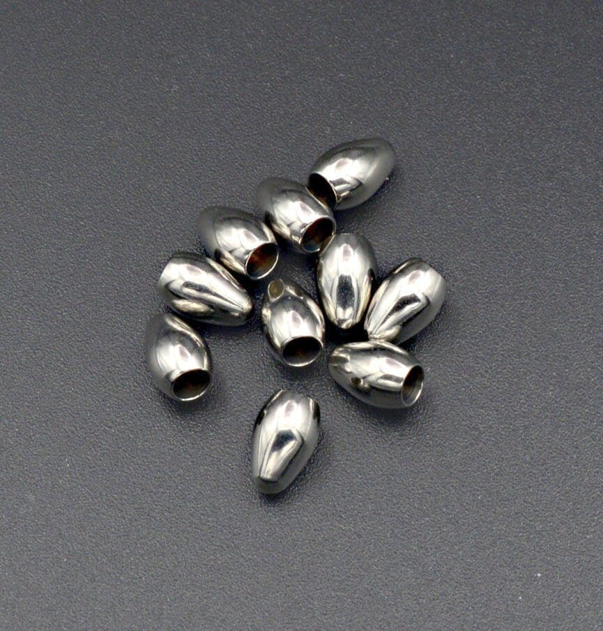 Stainless Steel Tear Drop Trim End: Smooth Oval Beads - Rust Resistant, Glue On Findings for Jewelry Making, Size 8x5mm