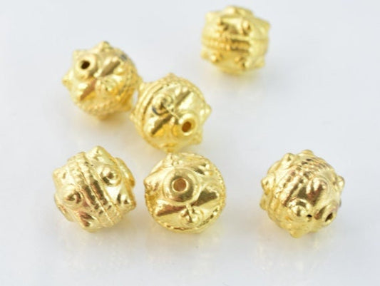 10mm Gold Plated Alloy Spiky Textured Round Beads, Sold by 1 pack of 6pcs, 1mm hole double opening jewelry making supplies