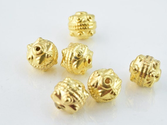 10mm Gold Plated Alloy Spiky Textured Round Beads, Sold by 1 pack of 6pcs, 1mm hole double opening jewelry making supplies...