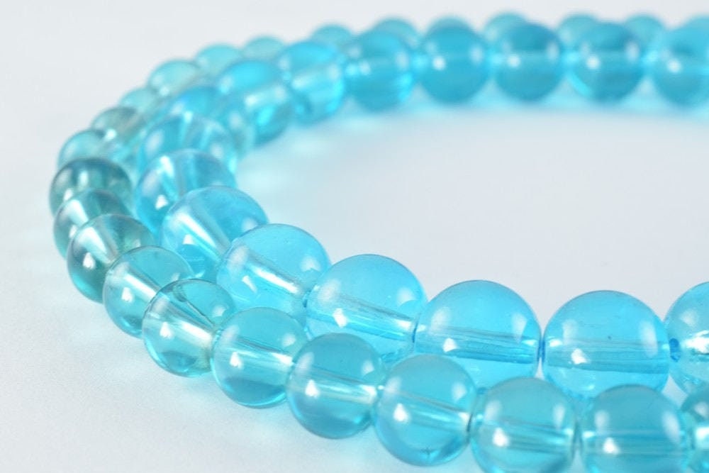 Blue Glass Beads Round 8mm-10mm: Vibrant Blue Shine - Smooth Finish, Vintage Style, Kids Craft, Jewelry Making Supplies