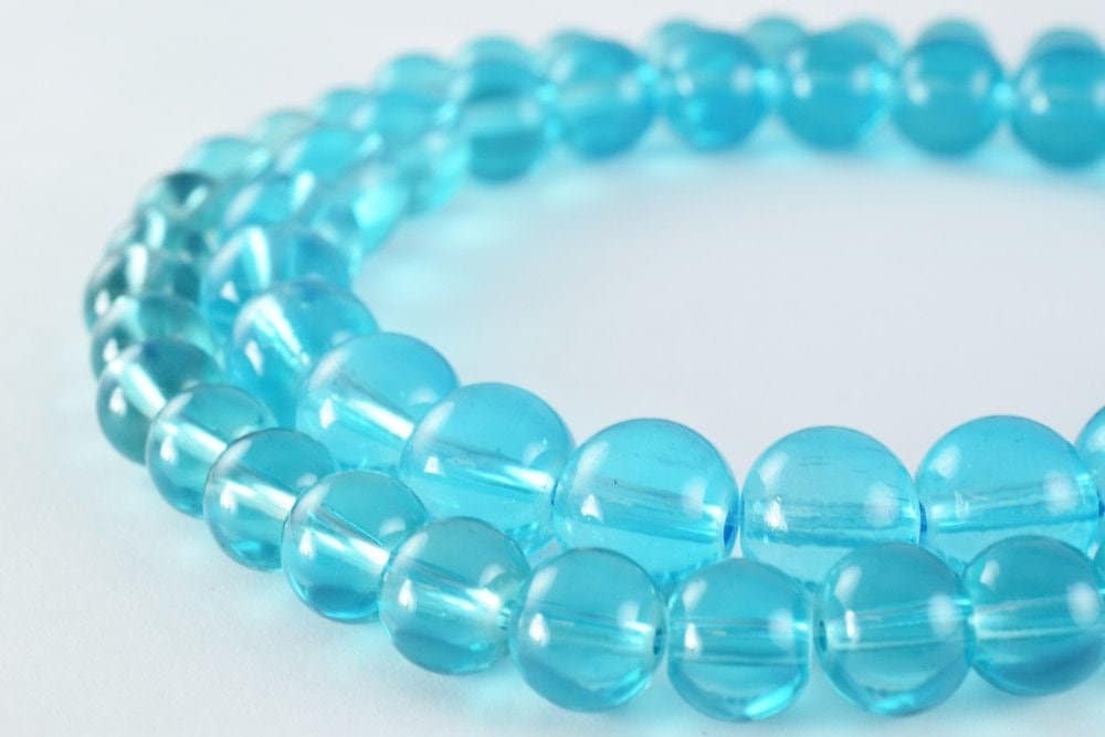 Blue Glass Beads Round 8mm-10mm: Vibrant Blue Shine - Smooth Finish, Vintage Style, Kids Craft, Jewelry Making Supplies