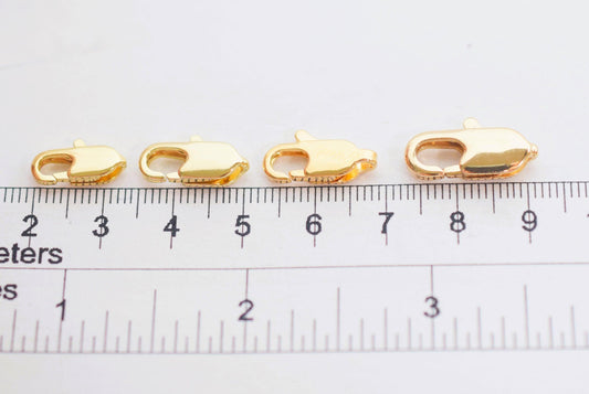 Tarnish-Resistant Gold Lobster Claw Clasps - Jewelry Findings - Finish, 18K and 14K Options, Multiple Sizes
