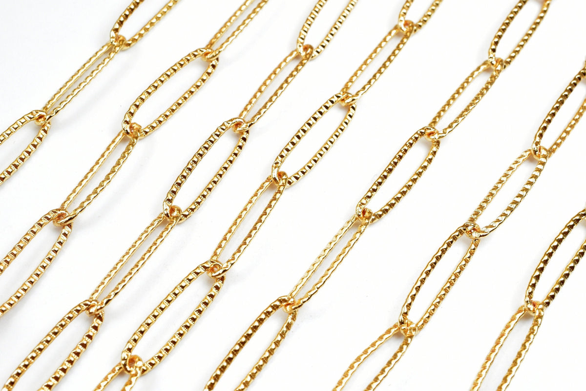 18k Gold Filled Look, EP Paper Clip cable link diamond cut chain sold by foot jewelry making supplies
