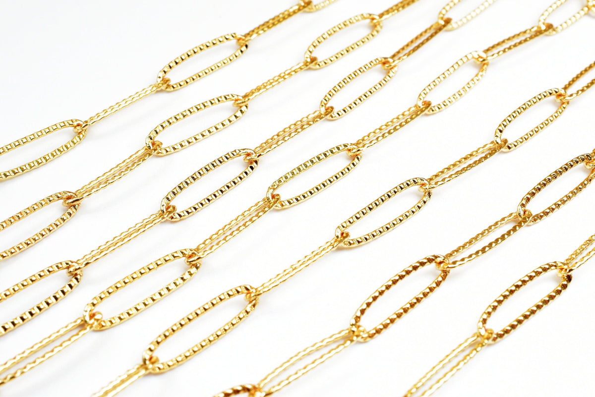 18k Gold Filled Look, EP Paper Clip cable link diamond cut chain sold by foot jewelry making supplies - detail image 6