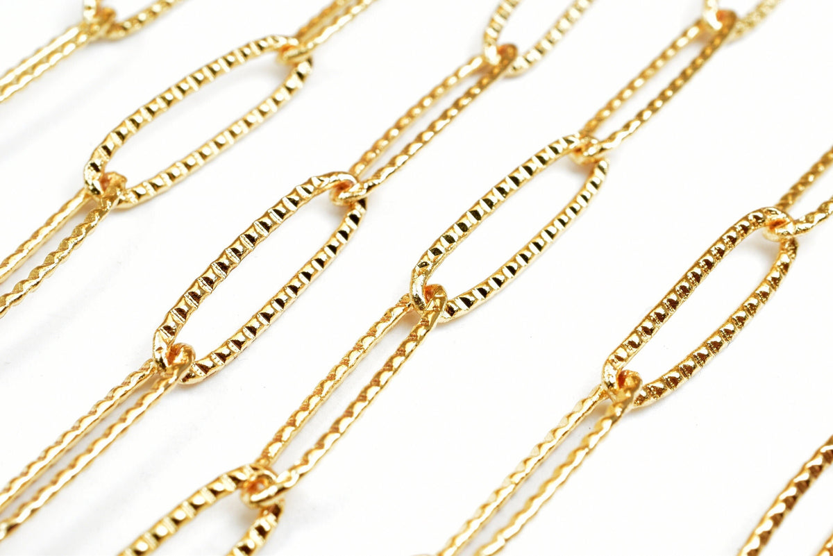 18k Gold Filled Look, EP Paper Clip cable link diamond cut chain sold by foot jewelry making supplies - detail image 8