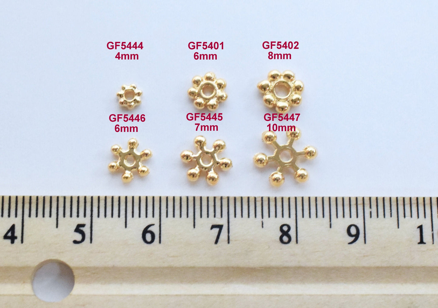 Daisy Flower Gold Filled Look Electroplated Copper Beads, Roundel Spacers (5-10mm Sizes, Tarnish Resistant, Jewelry Crafting)