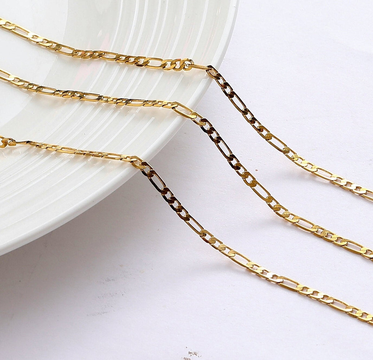 Figaro Cuban Link Chain: Elegant Gold Filled Alternative - 2mm to 4mm Width, Tarnish Resistant, Metal for Jewelry Making
