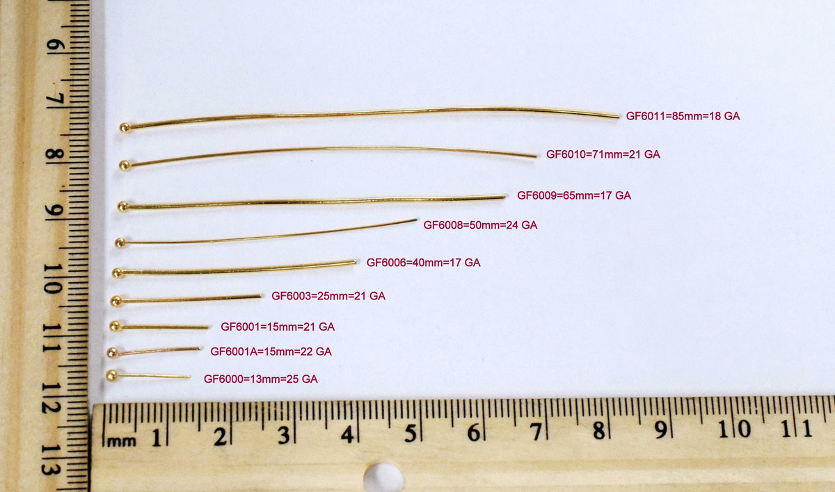 Round Head Pin Gold Filled Alternative - Jewelry Making Pins - Electroplated , Tarnish-Resistant Finish, Multiple Lengths