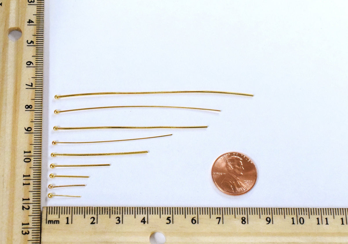 Round Head Pin Gold Filled Alternative - Jewelry Making Pins - Electroplated , Tarnish-Resistant Finish, Multiple Lengths