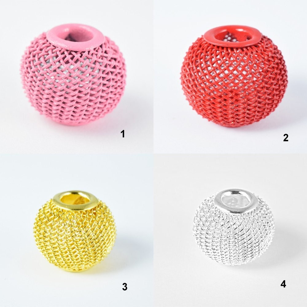 6 PCs Wire Mesh Beads Basketball wives large hole Round Beads 20mm metal jewelry big hoop earring chunky bead jewelry maki...