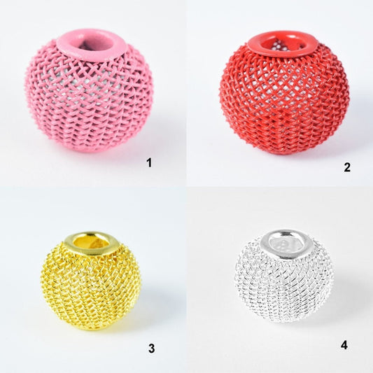 6 PCs Wire Mesh Beads Basketball wives large hole Round Beads 20mm metal jewelry big hoop earring chunky bead jewelry maki...