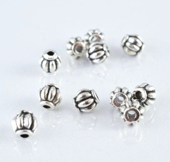 4mm Antique Silver Textured Ridge Round Ball Beads, Sold by 1 pack of 50pcs, 1mm hole opening, 14grams/pk jewelry making s...