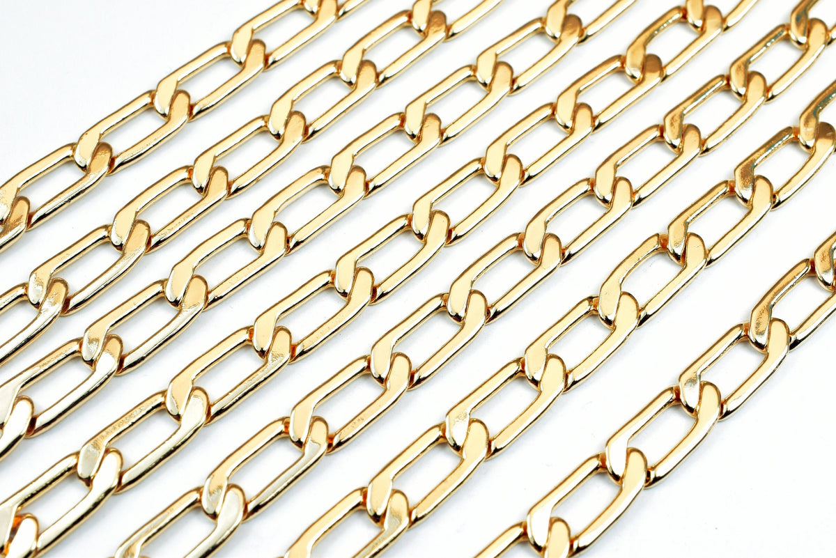 Electroplated Gold Chain Jewelry Supply, Pinky 6mm Width (1.1mm Thick, Tarnish Resistant, Sold by Foot)