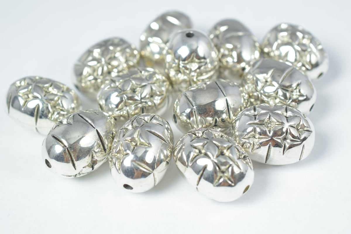 16x22mm Oval  Silver Plastic Resin Textured, 2mm hole size Beads/Plastic Beading Tools/Resin/Beads/Macrame Beads/Oval Bead...