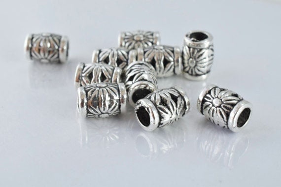 10x7mm Sunflower Antique Silver Metal Beads, Sold by 1 pack of 10pcs, 3mm hole opening, 1mm bead thickness jewelry making...