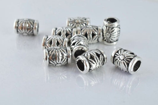 10x7mm Sunflower Antique Silver Metal Beads, Sold by 1 pack of 10pcs, 3mm hole opening, 1mm bead thickness jewelry making...