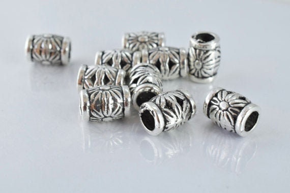 10x7mm Sunflower Antique Silver Metal Beads, Sold by 1 pack of 10pcs, 3mm hole opening, 1mm bead thickness jewelry making...