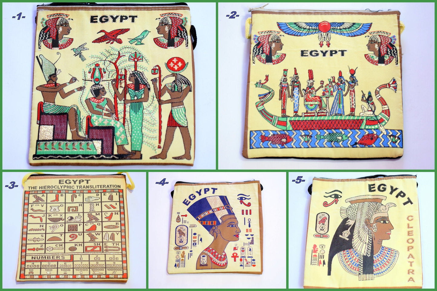 Egyptian Fabric Bags Bohemian Tote, Pharaoh & Sphinx Symbols (7x8 Inches, Lightweight, Double Face Art, Hand Woven Fabric)