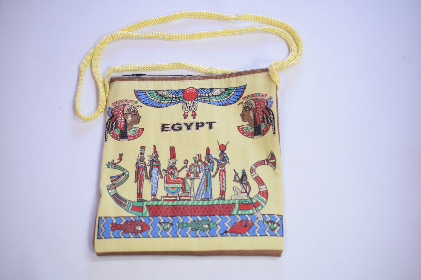Egyptian Fabric Bags Bohemian Tote, Pharaoh & Sphinx Symbols (7x8 Inches, Lightweight, Double Face Art, Hand Woven Fabric)