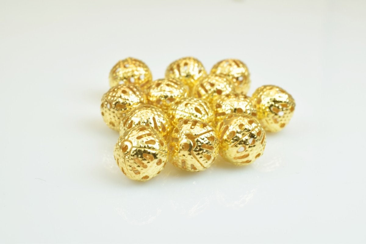 100 PCs 18K Gold Plated Filigree Bead 8mm Diamond Cut For Jewelry Making jewelry making supplies - detail image 3