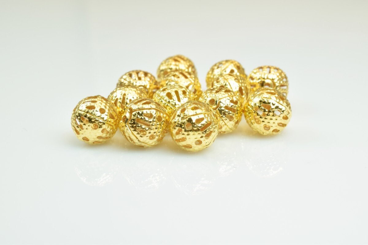 100 PCs 18K Gold Plated Filigree Bead 8mm Diamond Cut For Jewelry Making jewelry making supplies - detail image 6