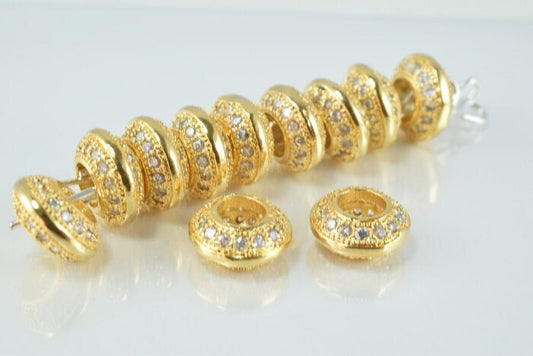 6mm/8mm Roundel 18k Gold Filled Look, EP Micro Pave Beads with Clear CZ Cubic Zirconia  GFM13GH/GFM8GH jewelry making supp...
