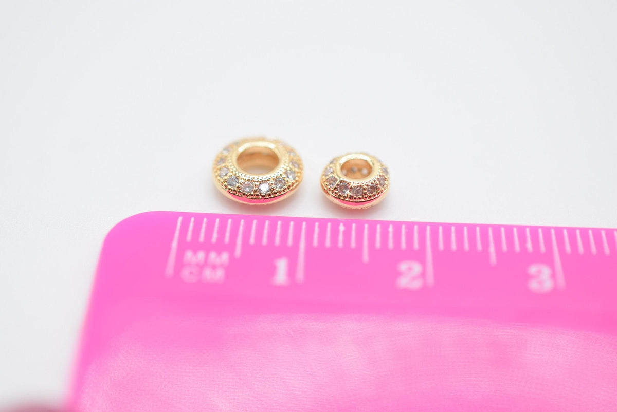 6mm/8mm Roundel 18k Gold Filled Look, EP Micro Pave Beads with Clear CZ Cubic Zirconia  GFM13GH/GFM8GH jewelry making supp...