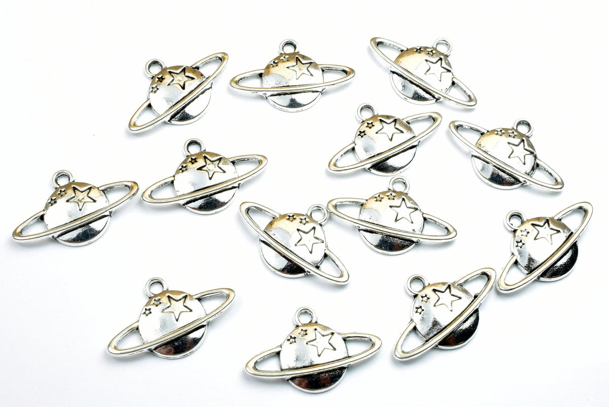10PCs Saturn Planet With Stars Charm Size 14x22mm Silver Tone Charm Solar Space Pendant Finding For Jewelry Making jewelry...