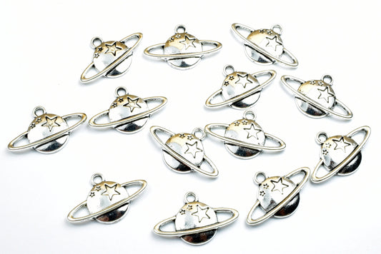 10PCs Saturn Planet With Stars Charm Size 14x22mm Silver Tone Charm Solar Space Pendant Finding For Jewelry Making jewelry...