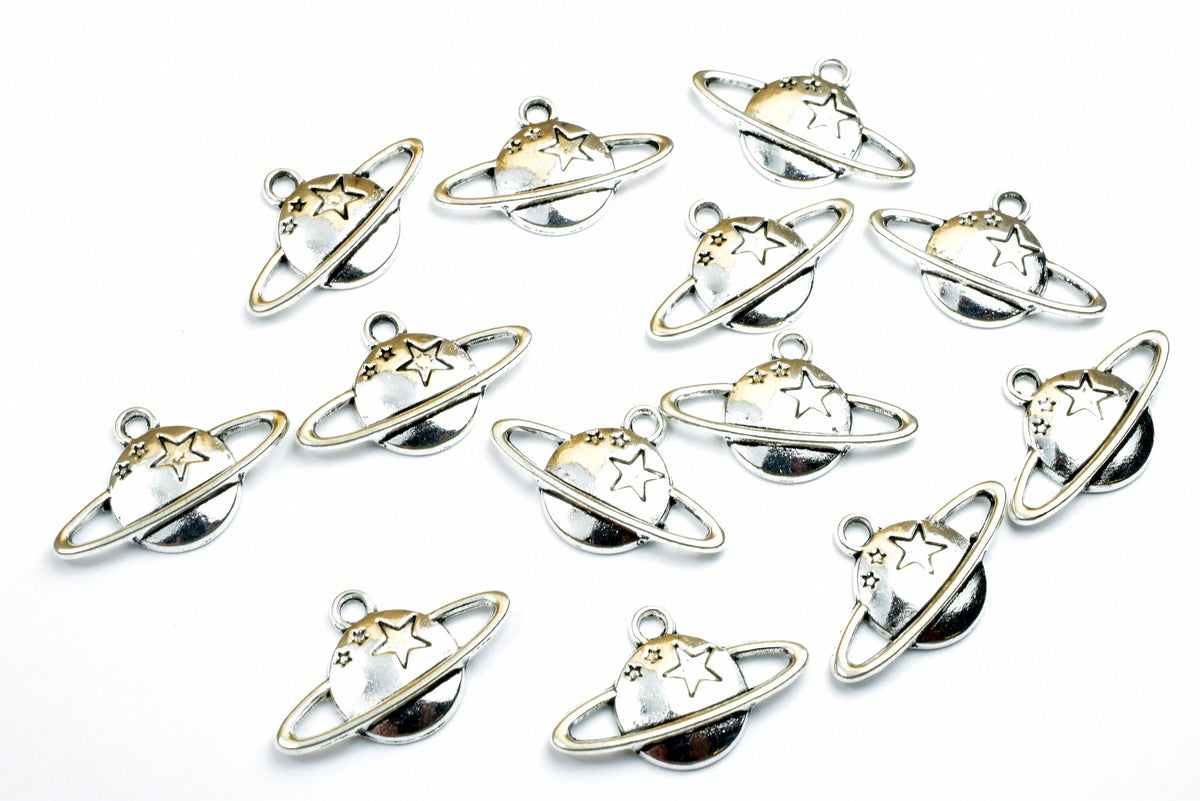 10PCs Saturn Planet With Stars Charm Size 14x22mm Silver Tone Charm Solar Space Pendant Finding For Jewelry Making jewelry...