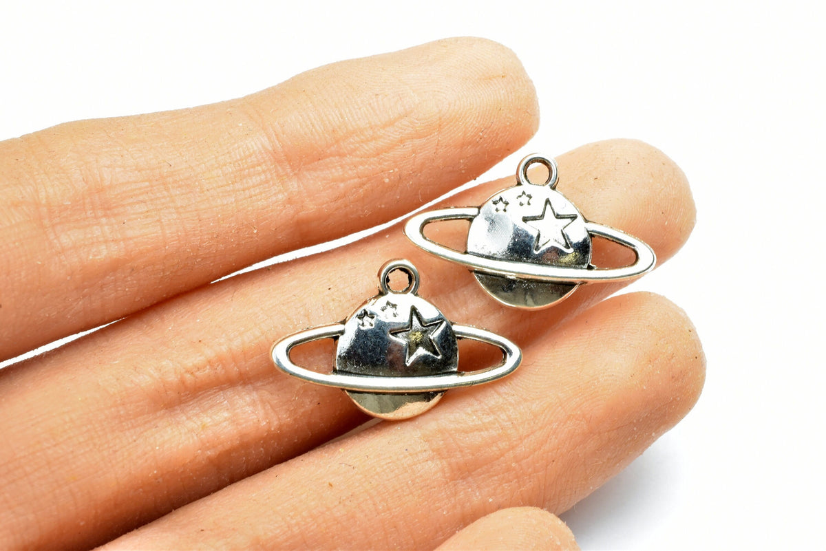 10PCs Saturn Planet With Stars Charm Size 14x22mm Silver Tone Charm Solar Space Pendant Finding For Jewelry Making jewelry...