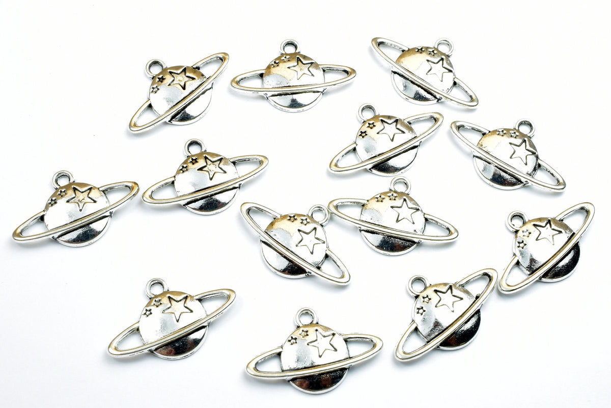 10PCs Saturn Planet With Stars Charm Size 14x22mm Silver Tone Charm Solar Space Pendant Finding For Jewelry Making jewelry...