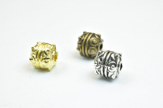 Antique Silver Beads Set: Mixed Green Gold and Silver Tones, Vintage Style (7mm Diameter, 1mm Hole, Base Metal Alloy)