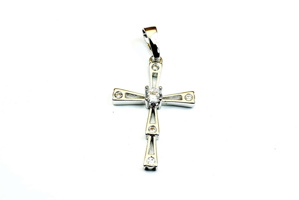 White Gold Filled Cross Pendant Clear Cz: Classic Symbolic Charm, Tarnish Resistant Finish (30x19mm, Rhodium Plated, Unisex)