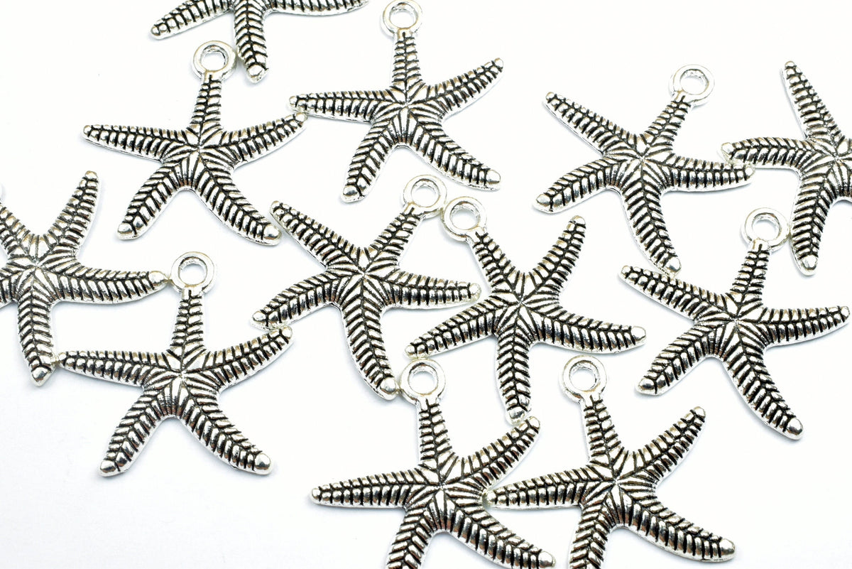 10PCs Sea Star Charms Size 25mm Antique Tibetan Silver Tone Charm Ocean Beach Sea Pendant Finding For Jewelry Making jewel...
