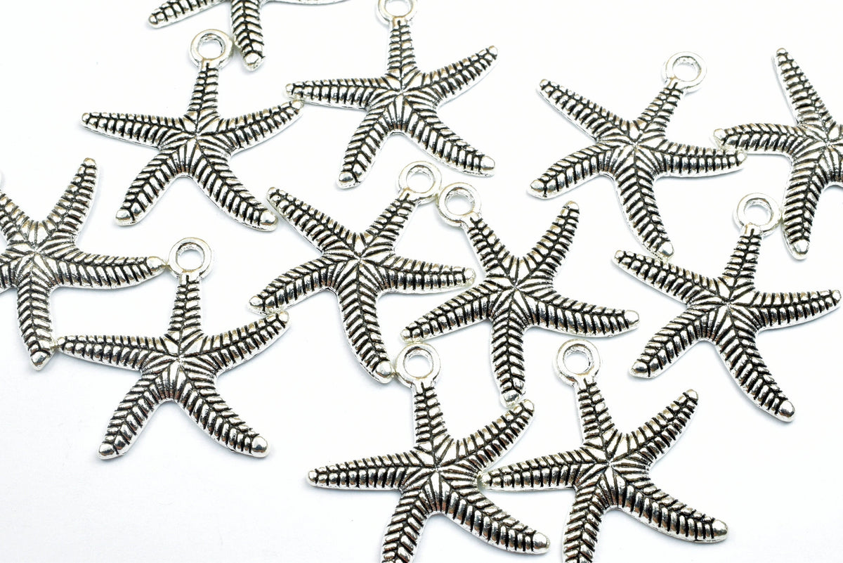 10PCs Sea Star Charms Size 25mm Antique Tibetan Silver Tone Charm Ocean Beach Sea Pendant Finding For Jewelry Making jewel...